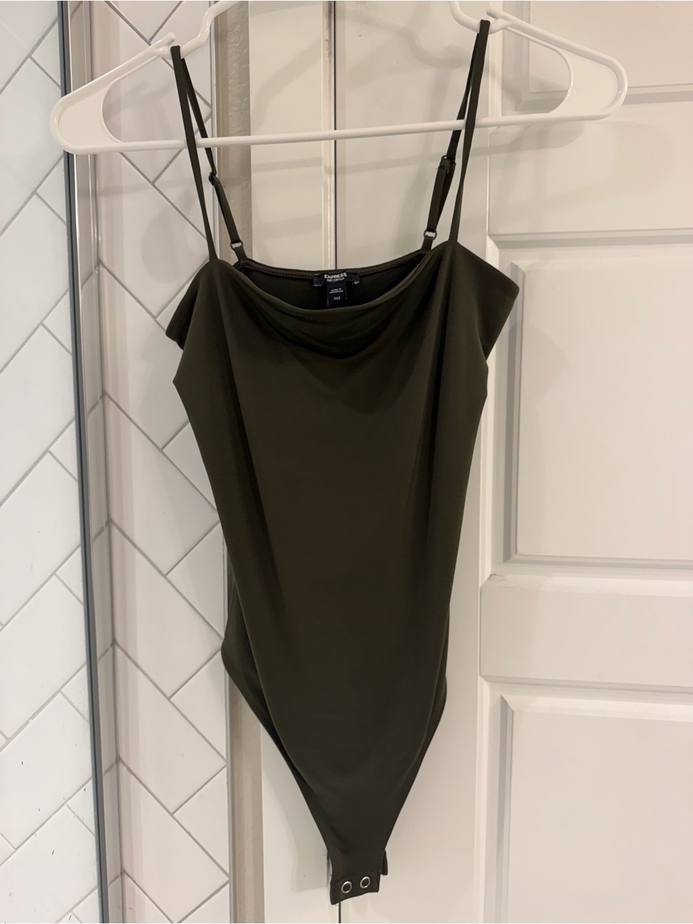 New Express Body Contour Olive Green Bodysuit Square Neckline Size XXS